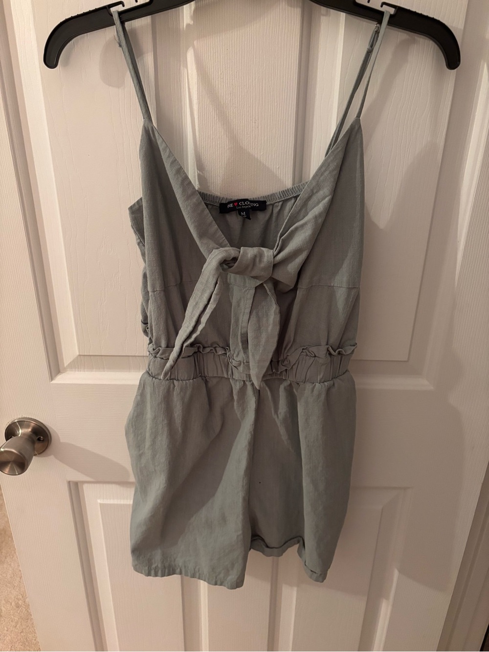 one clothing Sage Green Sleeveless Romper with Tie Front